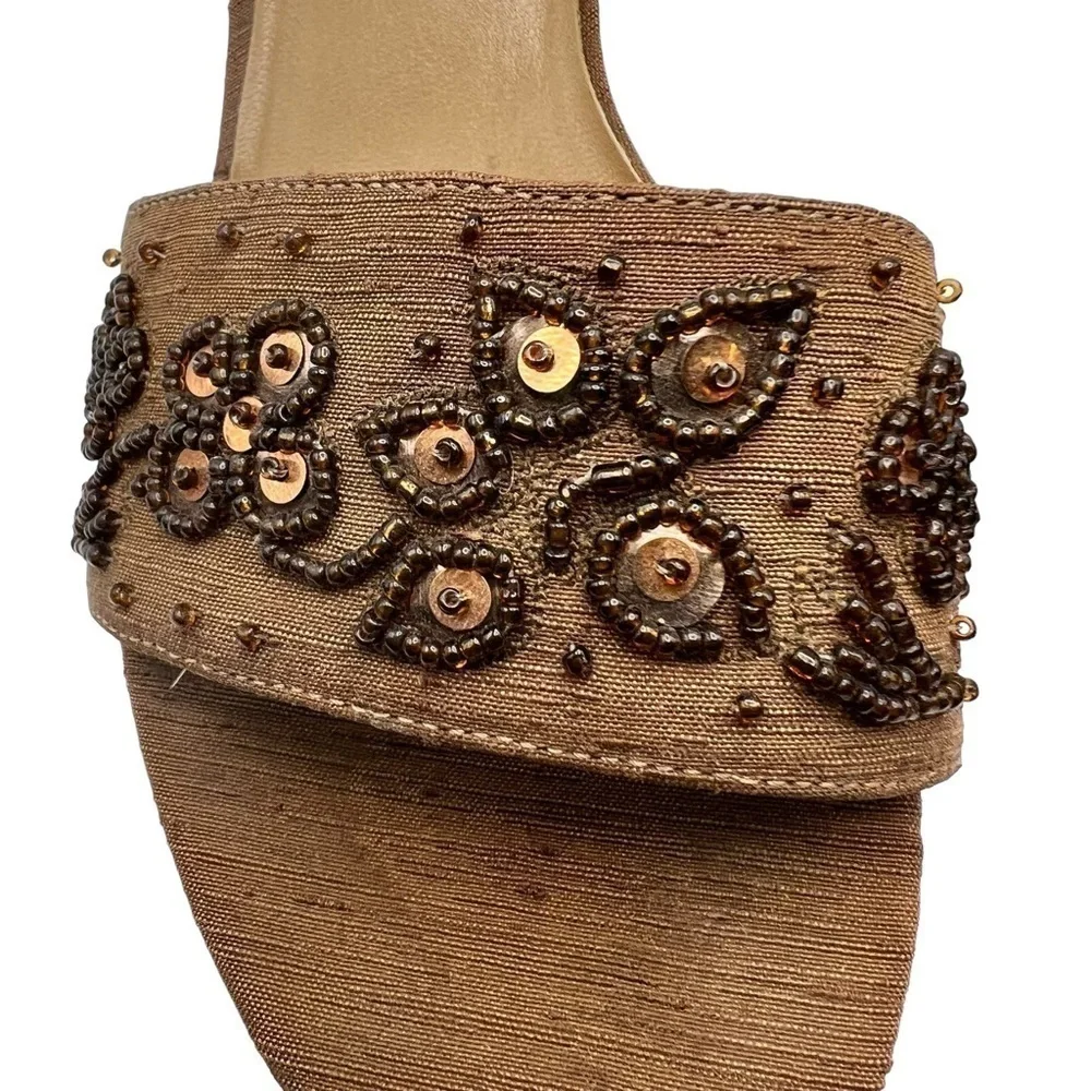 Newport News Embellished Low Heeled Slides in Brown Casual Summer - Picture 5 of 6